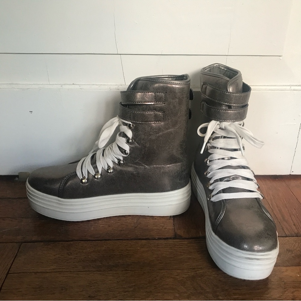 Metallic High-Top Platform Sneakers